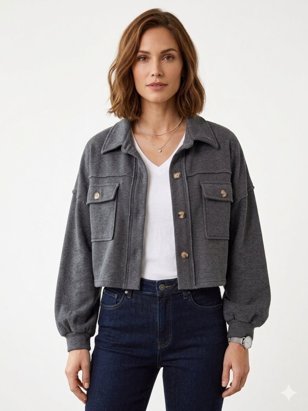 NWT Main Strip Charcoal Cropped Utility Jacket